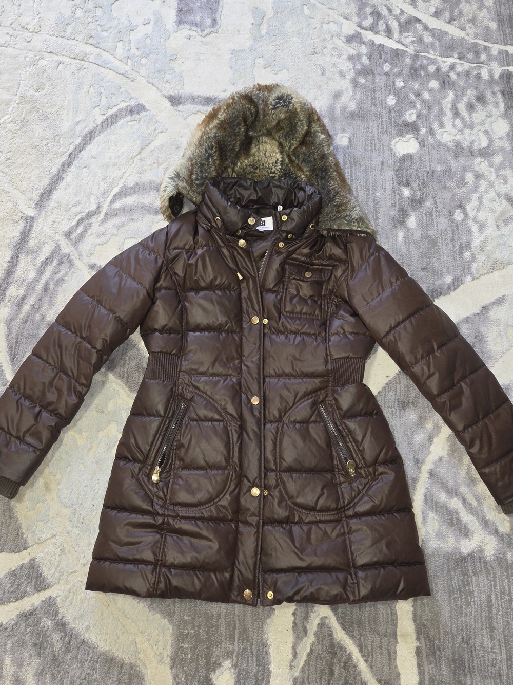 Laundry by Design Chocolate Brown Puffer Coat with Faux Fur Hood Size M